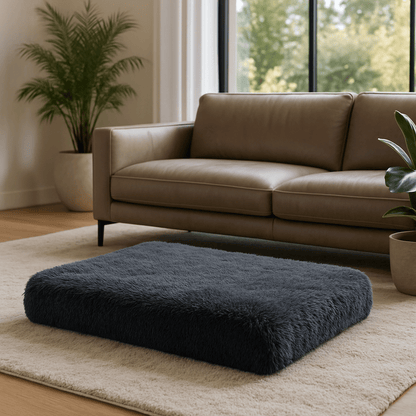 Coussin-orthopédique-chien-déhoussable et lavable en machine et sèche-linge-antidérapant et imperméable-matelas à mémoire de forme 100% coton haute élasticité et densité-lit en peluche ultra doux-anti-stress et anti-anxiété-pour petit, moyen et grand chien de 0 à 45 kg-4 tailles disponibles S, M, L et XL de couleur gris foncé