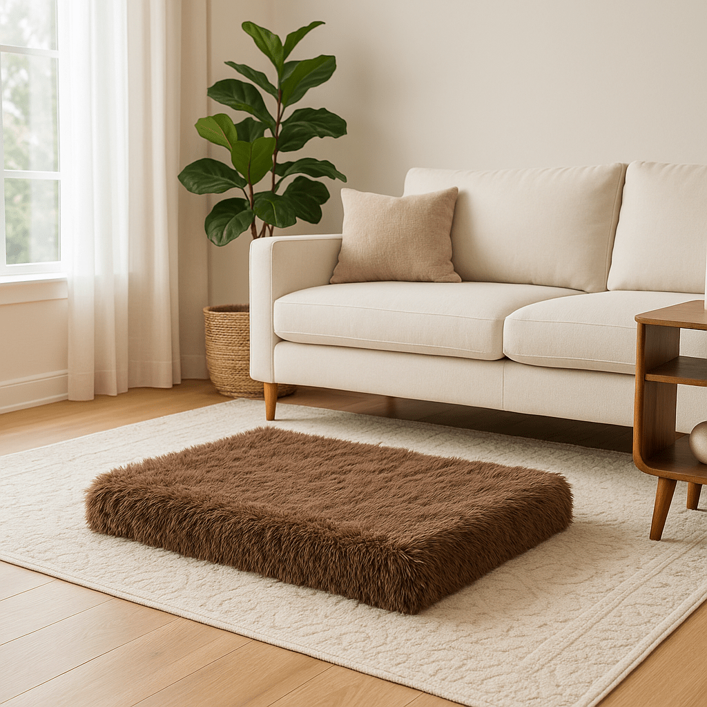 Coussin-orthopédique-chien-déhoussable et lavable en machine et sèche-linge-antidérapant et imperméable-matelas à mémoire de forme 100% coton haute élasticité et densité-lit en peluche ultra doux-anti-stress et anti-anxiété-pour petit, moyen et grand chien de 0 à 45 kg-4 tailles disponibles S, M, L et XL de couleur marron