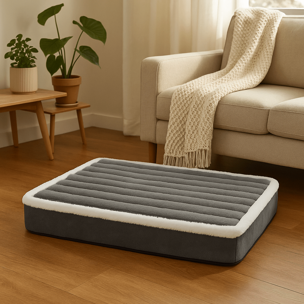 Coussin-orthopédique-pour-chien-gris-déhoussable et lavable en machine-antidérapant-imperméable pour chien de petite à moyenne taille
