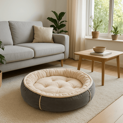 Coussin-pour-chien-anti-stress-gris et blanc au design moderne style suédois gris anthracite pour chien de petite à moyenne taille-rembourrage 100% coton haute résilience ergonomique lavable et antidérapant