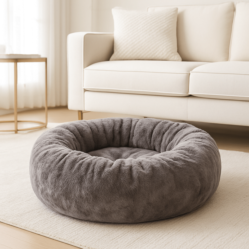 Coussin-pour-chien-chiot-chaud-lavable en machine-velours et rembourrage 100% coton haute densité ergonomique-antidérapant et imperméable-hypoallergénique-lit rond pour petit chien de 0 à 9 kg-avec rebord surélevé de couleur gris