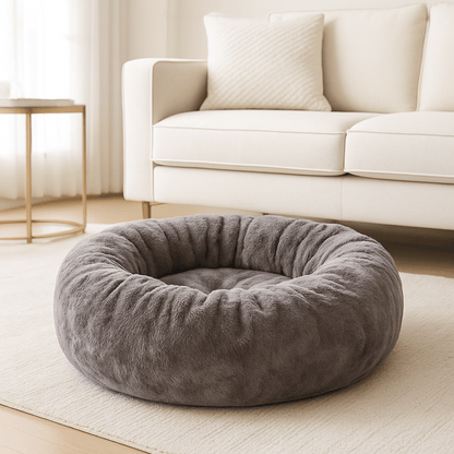 Coussin-pour-chien-chiot-chaud-lavable en machine-velours et rembourrage 100% coton haute densité ergonomique-antidérapant et imperméable-hypoallergénique-lit rond pour petit chien de 0 à 9 kg-avec rebord surélevé de couleur gris