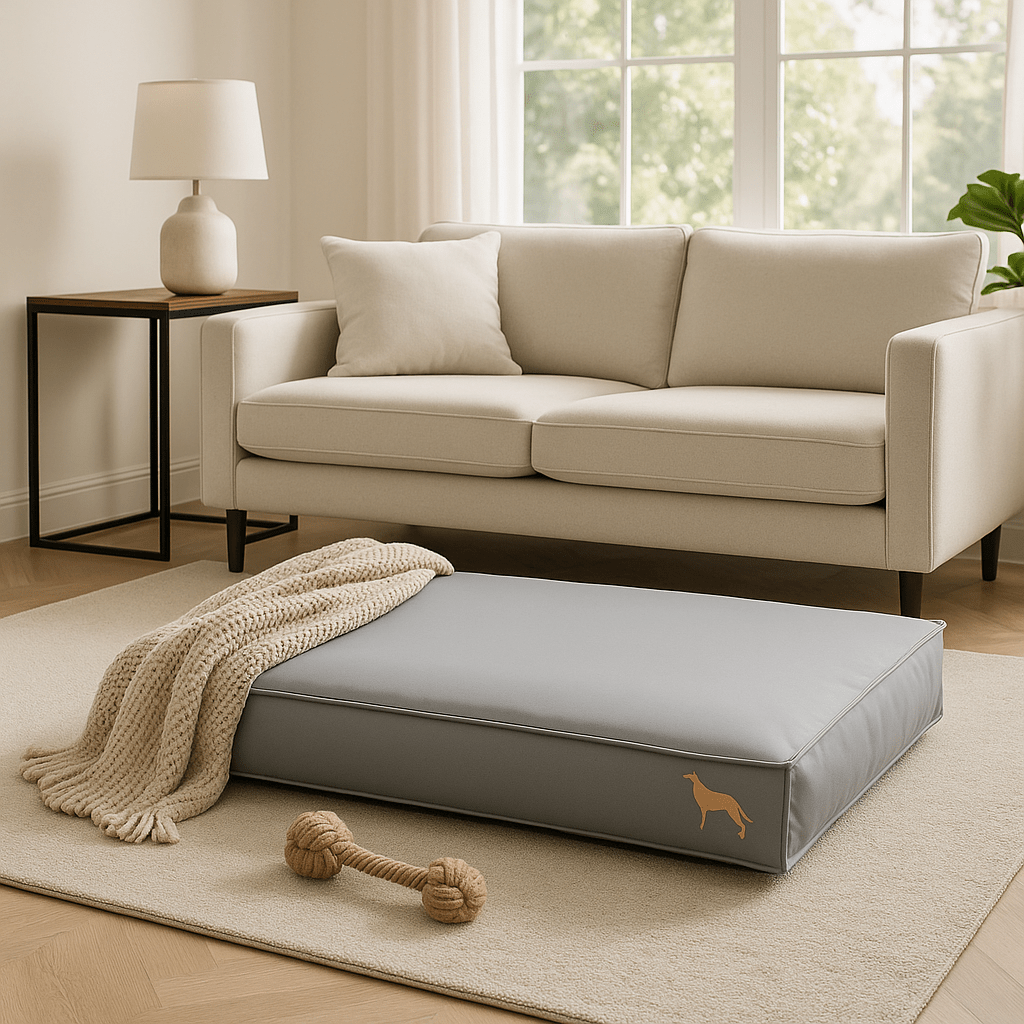 Coussin-pour-chien-imperméable-gris-déhoussable épais avec matelas 100% coton PP ergonomique et housse en simili cuir ultra-résistante avec technologie anti-affaissement pour petit et moyen chien