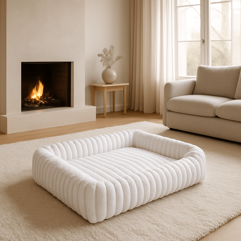 Coussin-pour-chien-anti-stress-velours-rembourrage 100% coton PP-avec rebord surélevé 360° entourant-apaisant-chaud-moelleux-ergonomique-déhoussable et lavable en machine-fond imperméable et antidérapant pour chien de petite à moyenne taille de 0 à 25 kg-panier rectangulaire ultra-doux hypoallergénique et écoresponsable de couleur blanc