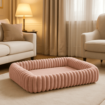 Coussin-pour-chien-anti-stress-velours-rembourrage 100% coton PP-avec rebord surélevé 360° entourant-apaisant-chaud-moelleux-ergonomique-déhoussable et lavable en machine-fond imperméable et antidérapant pour chien de petite à moyenne taille de 0 à 25 kg-un panier rectangulaire ultra-doux hypoallergénique et écoresponsable de couleur rose