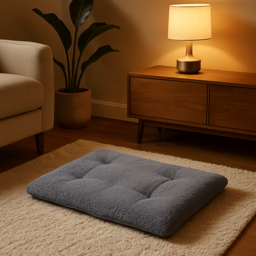 Couverture-chauffante-pour-chien-auto-coton-épais-ergonomique-déhoussable et lavable en machine-en velours doux-antidérapant, légère et transportable, polyvalente pour cage de transport, niche, panier, voiture, résistante aux griffes et morsures pour chien de petite à grande taille du S au XL-de couleur gris