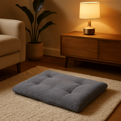 Couverture-chauffante-pour-chien-auto-coton-épais-ergonomique-déhoussable et lavable en machine-en velours doux-antidérapant, légère et transportable, polyvalente pour cage de transport, niche, panier, voiture, résistante aux griffes et morsures pour chien de petite à grande taille du S au XL-de couleur gris