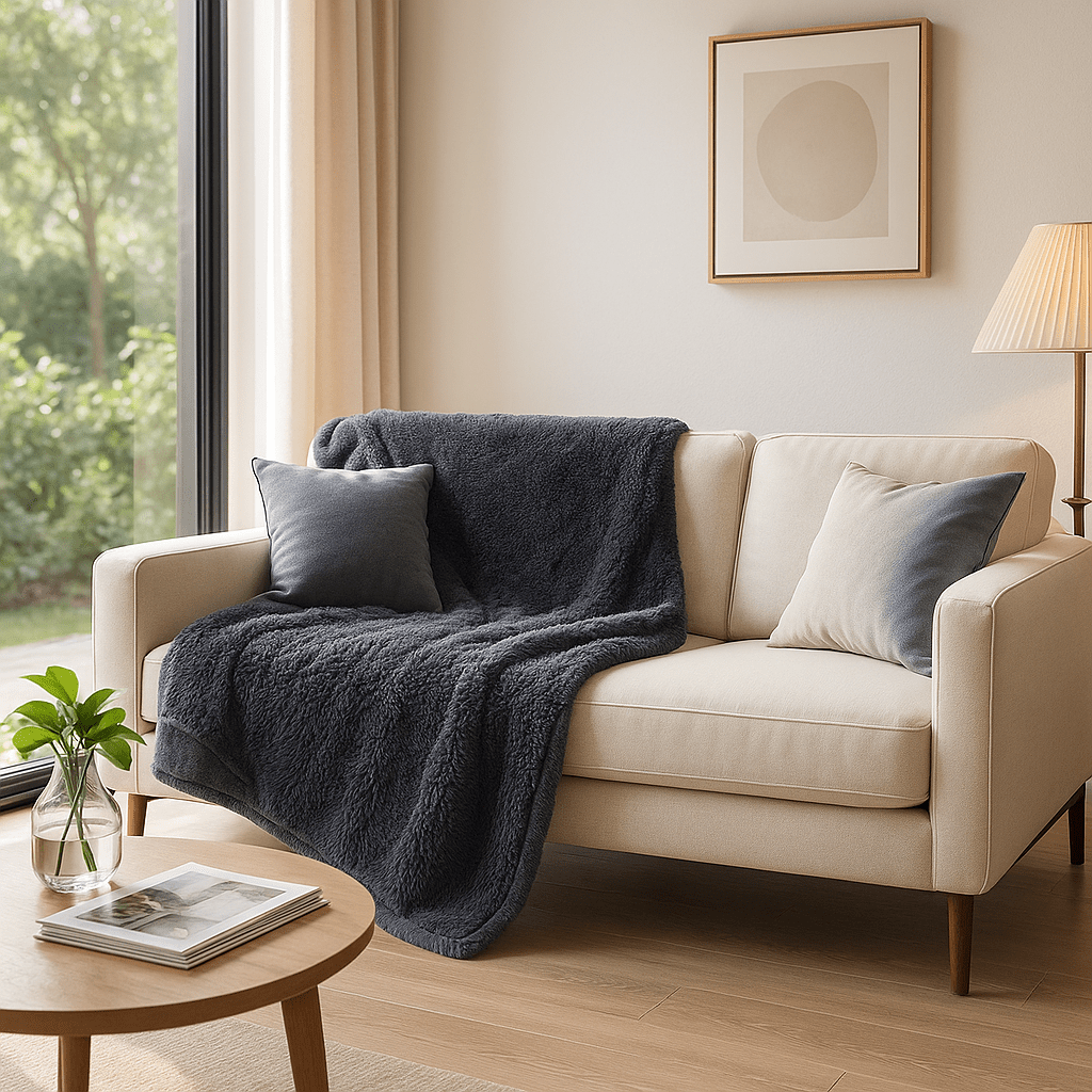 Couverture-imperméable-pour-chien-chiot-polaire-double-face : sherpa et fausse fourrure douce et résistante aux griffes-protège canapé et meubles, polyvalente pour maison, panier, lit, et transport, cage, voiture comme protège sièges et coffres, anti poils lavable en machine à laver-en 4 tailles S, M, L et XL ou XXL pour petit à grands chiens ou grande surface-de couleur gris