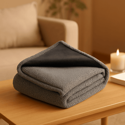 Couverture-imperméable-pour-chien-chiot-lavable en machine-double face molletonnée et polaire ultra-doux, polyvalente protège siège, canapé, voiture, cage, panier, lit, coussin pour chien de toute taille-hypoallergénique et résistant-de couleur gris foncé-dimensions de 100x70 cm