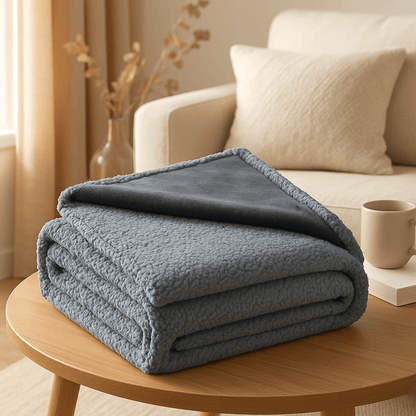 Couverture-imperméable-pour-chien-chiot-lavable en machine-double face molletonnée et polaire ultra-doux, polyvalente protège siège, canapé, voiture, cage, panier, lit, coussin pour chien de toute taille-hypoallergénique et résistant-de couleur gris clair-dimensions de 100x70 cm