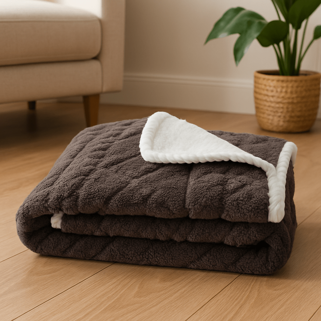 Couverture-pour-chien-imperméable-anti-poils-design brodé, coutures soignée avec bordures solides-résistante aux griffes et morsure-en coton-double face été et polaire en hiver, polyvalente, transportable et légère-lavable en machine-de couleur café