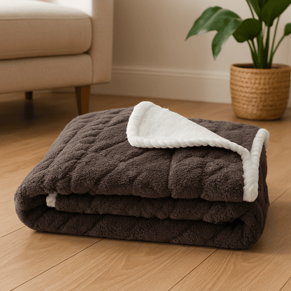 Couverture-pour-chien-imperméable-anti-poils-design brodé, coutures soignée avec bordures solides-résistante aux griffes et morsure-en coton-double face été et polaire en hiver, polyvalente, transportable et légère-lavable en machine-de couleur café