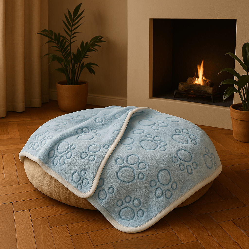 Couverture-pour-chien-lavable-design-pattes de chien en flanelle douce et résistante, ultradouce et chaude, double face pour chien de toute taille et races, lavable en machine et passe au sèche linge, solide et durable pour maison, transport, cage, panier, lit, coussin-couleur bleu