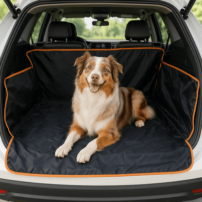 Couverture-pour-chien-pour-voiture-protège coffre-avec-sangle universelle, imperméable et résistant et adaptable, coutures solides, pliable et lavable-un chien de moyenne taille confortablement sur la protection dans le coffre de la voiture type 4x4
