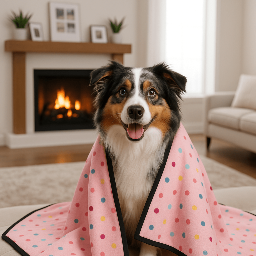 Couverture-pour-chien-chaude-lot de 2 couvertures polaire ultra-douce en coton, 2 tailles : M et L pour toute taille de chien-solide et résistante, polyvalente et lavable en machine-un chien de taille moyenne avec sa grande couverture anti poil sur le dos au chaud de couleur rose