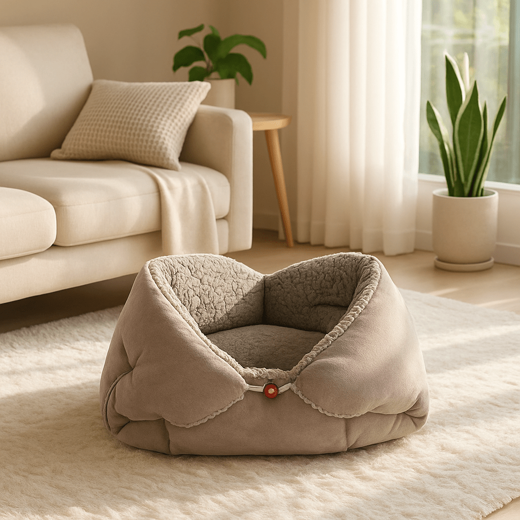 Couverture-pour-chien-3-en-1-coton et velours pour petit chien et chiot lavable en machine à laver, transformable en panier avec rebord surélevé ou tapis réversible double-face ou entourante avec attache sur le coté pour pas glissser et entourer les chiens de petites races sensibles au froid-intérieur en peluche douce et chaude, extérieur respirant velours ultra doux et hypoallergénique-de couleur gris pour chien de 0 à 5 kg