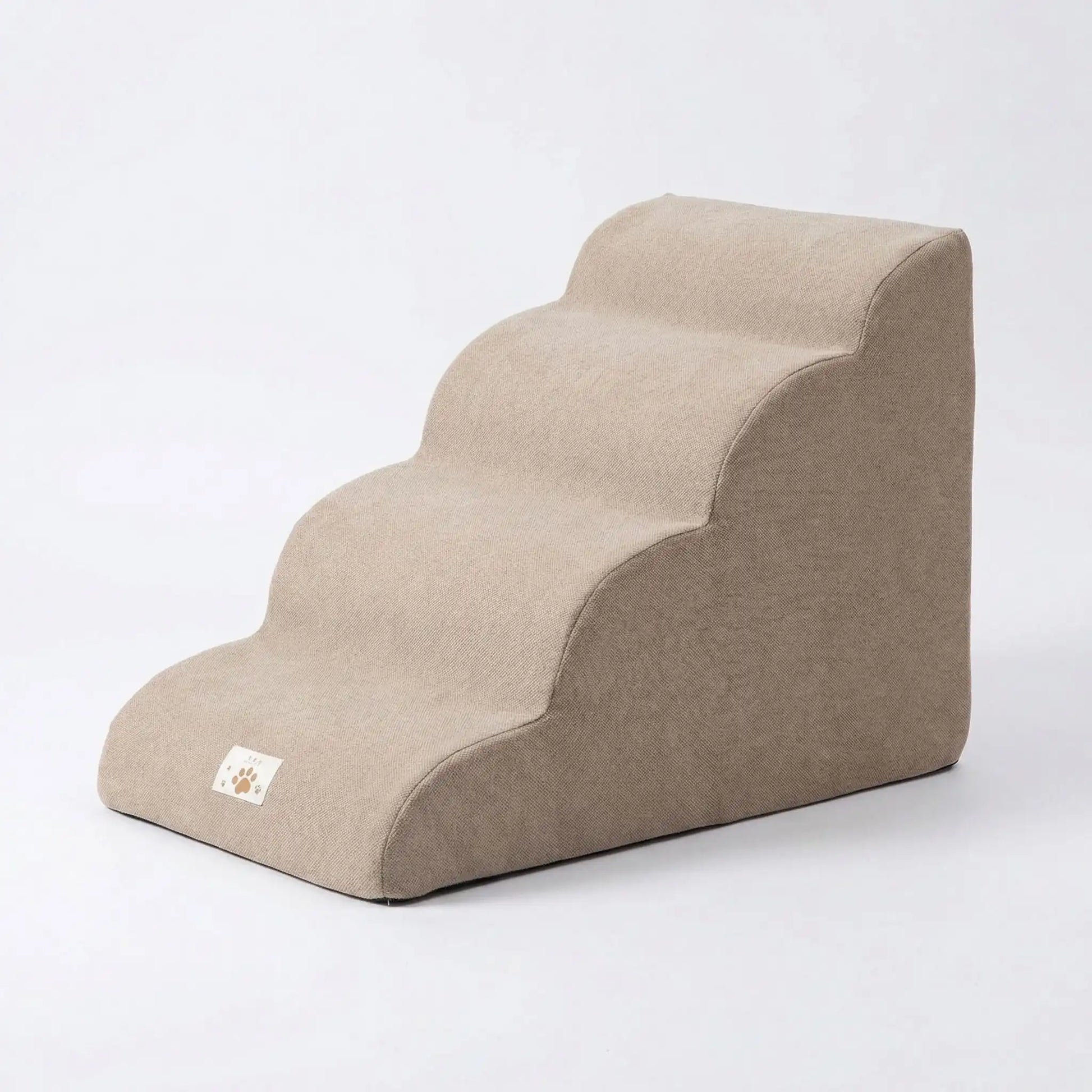 Escalier pour chien et chiot antidérapant, déhoussable lavable en machine avec mousse haute résilience à mémoire de forme pour protèger les articulations sensibles, sécurisé , confortable, résistant aux griffes pour petit et chien de moyenne taille-design velours sur le dessus ultra-doux et tissu en coton solide-modèle de 4 marches en gros plan pour voir la housse antgidérapante pour une montée et une descente sécurisé et gros plan sur le tissus doux et résistant aux griffes-matériaux écoresponsable