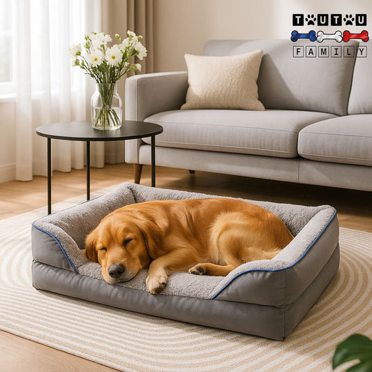 Grand-panier-pour-chien-déhoussable-un-grand-chien-dans-son-grand-panier-gris-avec-matelas-orthopédique-mousse-à-mémoire-de-forme-imperméable-antidérapant-lavable-en-machine-doux-chaud-et-sécurisant-dans-le-salon