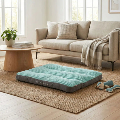Housse-de-coussin-chien-anti poils et résistante aux griffes antidérapant-imperméable en velours de couleur gris et vert compatible avec notre coussin penardToutou pour une housse de rechange, lavable en machine-taille M, L, XL et XXL