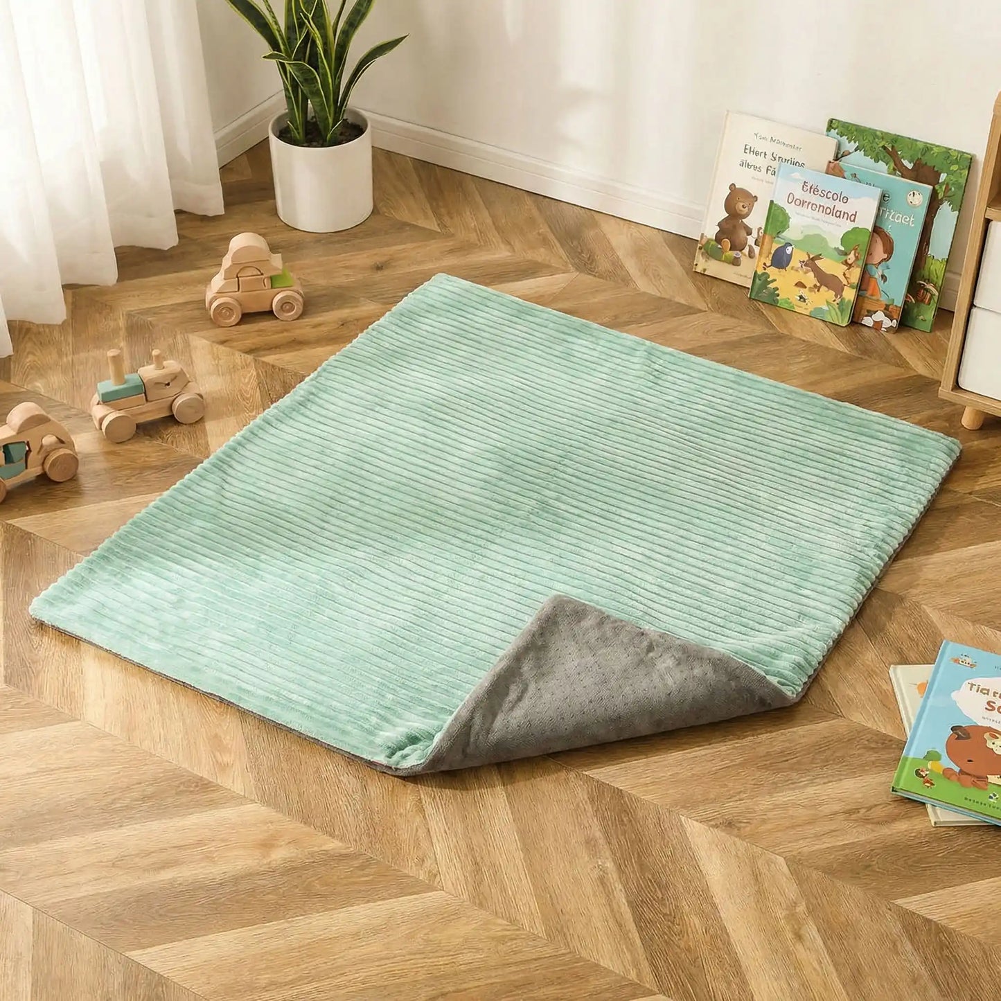 Housse-de-coussin-chien-anti poils et résistante aux griffes antidérapant-imperméable en velours de couleur gris et vert compatible avec notre coussin penardToutou pour une housse de rechange, lavable en machine