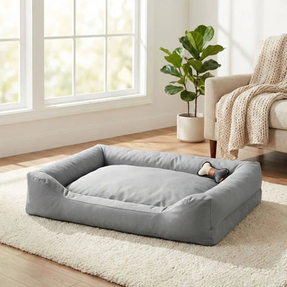 Housse-pour_coussin-chien-impermeable-5-tailles S, M, L, XL et XXL-lavable en machine- anti-poils-protection ultra-résistante en tissu Oxford 600 D résistant aux griffes et morsures de couleur gris-protection de couchage, coussin, lit, matelas, panier de forme rectangulaire