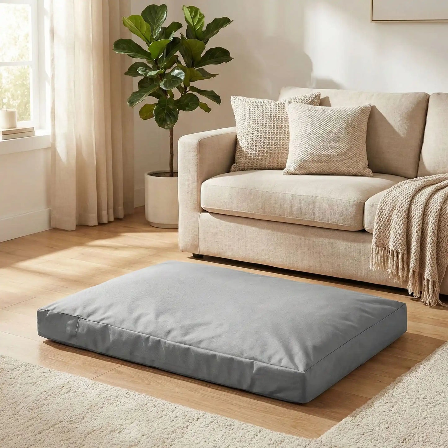 Housse-pour_coussin-chien-impermeable-5-tailles S, M, L, XL et XXL-lavable en machine- anti-poils-protection ultra-résistante en tissu Oxford 600 D résistant aux griffes et morsures de couleur gris-protection de couchage, coussin, lit, matelas, panier de forme rectangulaire-de couleur gris