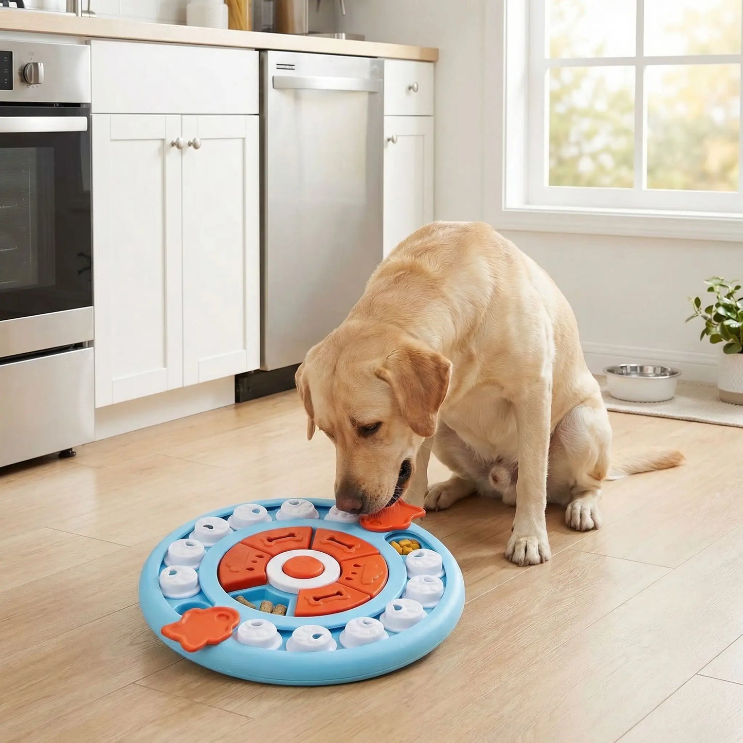 Jouet-intelligent-pour-chien-chiot-puzzle-compatible pour le lave-vaisselle, surface arrondie et lisse qui respecte sa langue et ses dents
Réduction immédiate des vomissements après repas
Meilleure assimilation des nutriments grâce à la mastication
Satiété prolongée qui évite les demandes constantes
Convient aux chiots comme aux chiens adultes-stimulation mentale-un chien glouton qui mange doucement en cherchant à résoudre le puzzle seul pour trouver les croquettes cachées dans la cuisine de la maison
