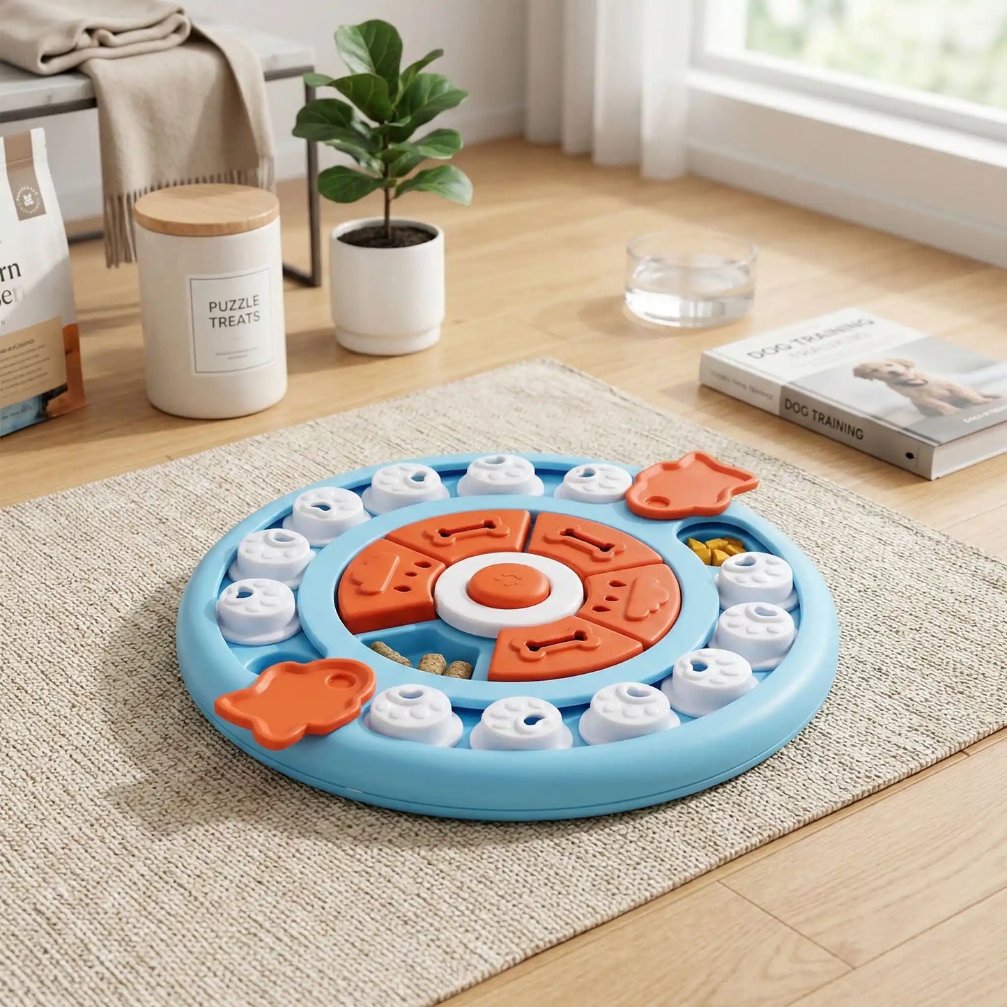Jouet-intelligent-pour-chien-chiot-puzzle-compatible pour le lave-vaisselle, surface arrondie et lisse qui respecte sa langue et ses dents
Réduction immédiate des vomissements après repas
Meilleure assimilation des nutriments grâce à la mastication
Satiété prolongée qui évite les demandes constantes
Convient aux chiots comme aux chiens adultes-stimulation mentale-gros plan sur le modèle bleu avec ces 3 jeux pour faire glisser déplacer et son bouton interactif sonore pour divertir et ralentir l'alimentation