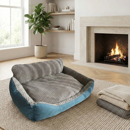 Lit-canape-pour-chien-chiot-déhoussable, lavable en machine, antidérapant et imperméable avec rembourrage 100% coton haute densité, anti-affaissement et ergonomique qui protège les articulations, la colonne vertébrale et favorise la récupération musculaire, idéal pour les chiots en croissance, les chiens agés et fragiles aux articulations-hypoallergénique pour chiien de petite à très grande grande taille-gris ett turquoise-en 4 tailles du petit à très grand chien 