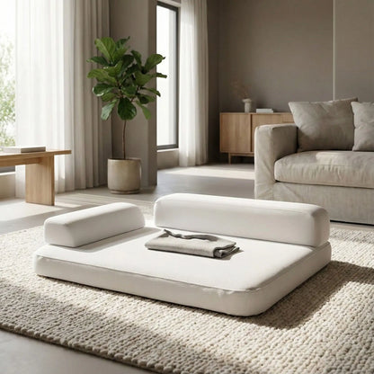 Lit-canapé-pour-chien-chiot-imperméable-orthopédique-dehoussable-lavable en machine, antidérapant,accoudoirs haut en forme de L de couleur gris, technologie anti déchirure, coutures résistantes et solides garantissant sa longue longévité-rembourrage 100% coton haute densité et matelas en mousse éponge haute résilience  à mémoire de forme-pour chien de 9 à 40 kg , en 2 tailles L et XL 