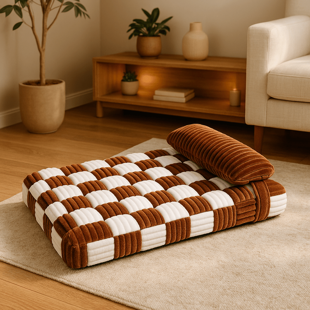 Lit-orthopédique-chien-déhoussable-lavable en machine-antidérapant-imperméable-avec un traversin en oreiller au rembourrage 100% coton haute densité-matelas à mémoire de forme ergonomique pour petit à grand chien de 0 à 40 kg-marron et blanc