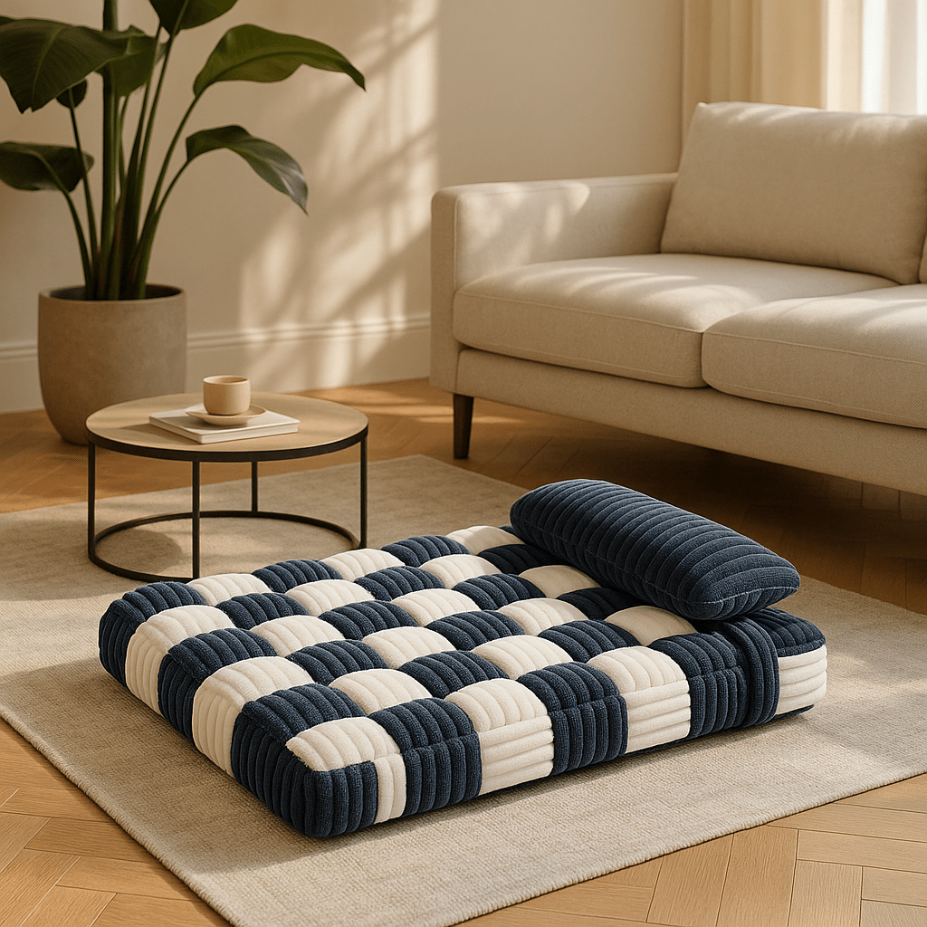 Lit-orthopédique-chien-déhoussable-lavable en machine-antidérapant-imperméable-avec un traversin en oreiller au rembourrage 100% coton haute densité-matelas à mémoire de forme ergonomique pour petit à grand chien de 0 à 40 kg-blanc et bleu-housse en velours ultra doux