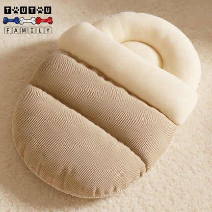 Lit-petit-chien-chiot-beige-lavable en machine-antidérapant- épais et rembourré entourant comme un sac de couchage avec couverture chaud et douillet 100% coton haute densité