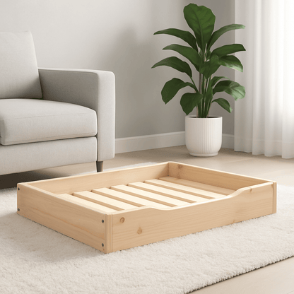 Lit-pour-chien-surélevé en bois de pin massif naturel non traité-avec sommier en latte en bois et cadre robuste en bois pour chien de petite à moyenne taille-respirant-solide-matériau naturel-vendu seul sans coussin