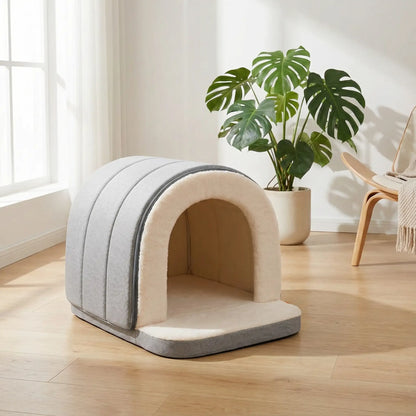Niche-chien-intérieur-2-en-1 ou panier ouvert-matelas à mémoire de forme 100% coton PP, imperméable et antidérapant, résistant aux griffes, déhoussable et lavable en machine-lit chaud idéal pour les chiens de petite taille de 0 à 9 kilos, chaud avec intérieur en peluche-disponible en 3 tailles S,M et L de couleur grise pour chien de race Toy, naine et de petit taille