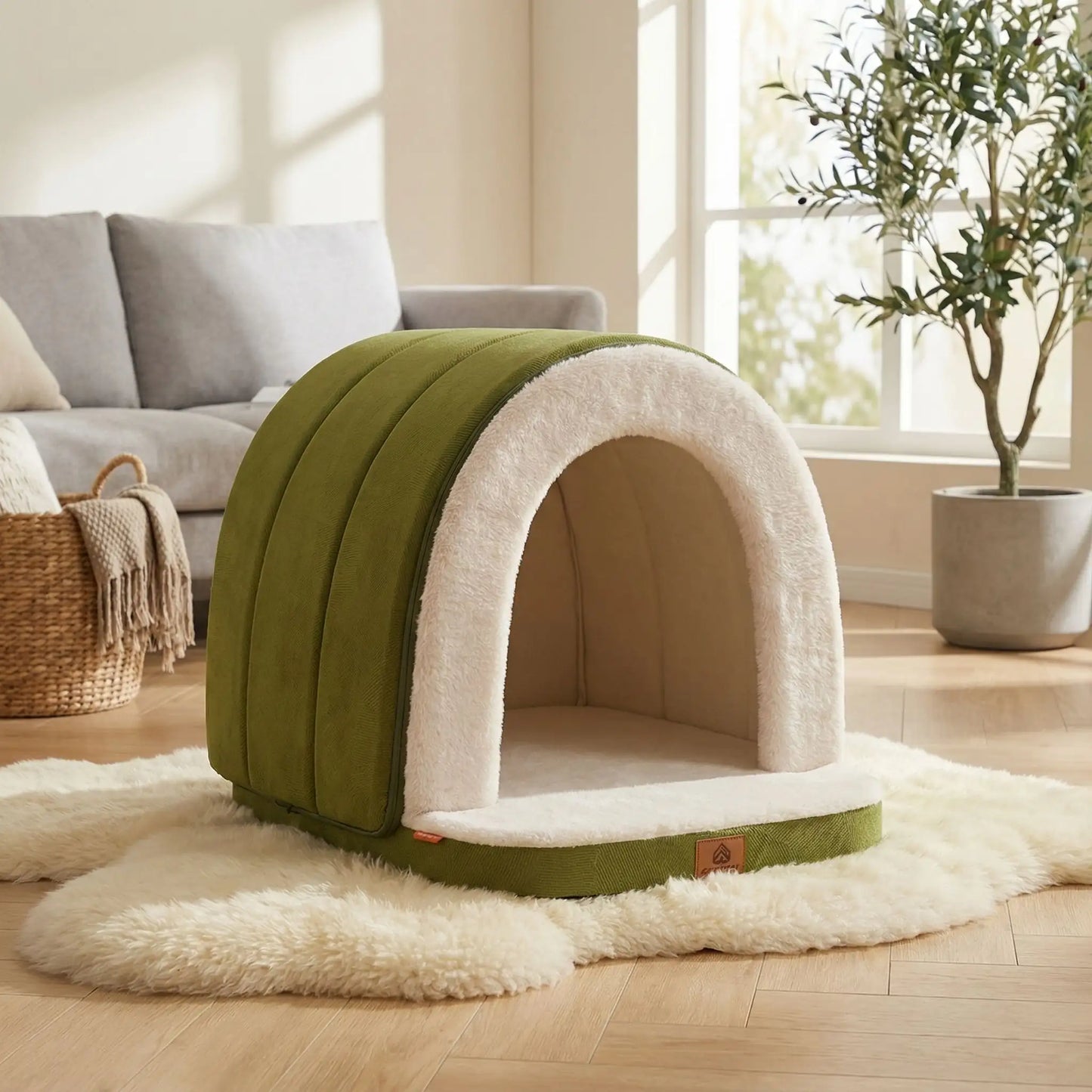 Niche-chien-intérieur-2-en-1 ou panier ouvert-matelas à mémoire de forme 100% coton PP, imperméable et antidérapant, résistant aux griffes, déhoussable et lavable en machine-lit chaud idéal pour les chiens de petite taille de 0 à 9 kilos, chaud avec intérieur en peluche-couleur verte ultra douce, résistante et hypoallergénique