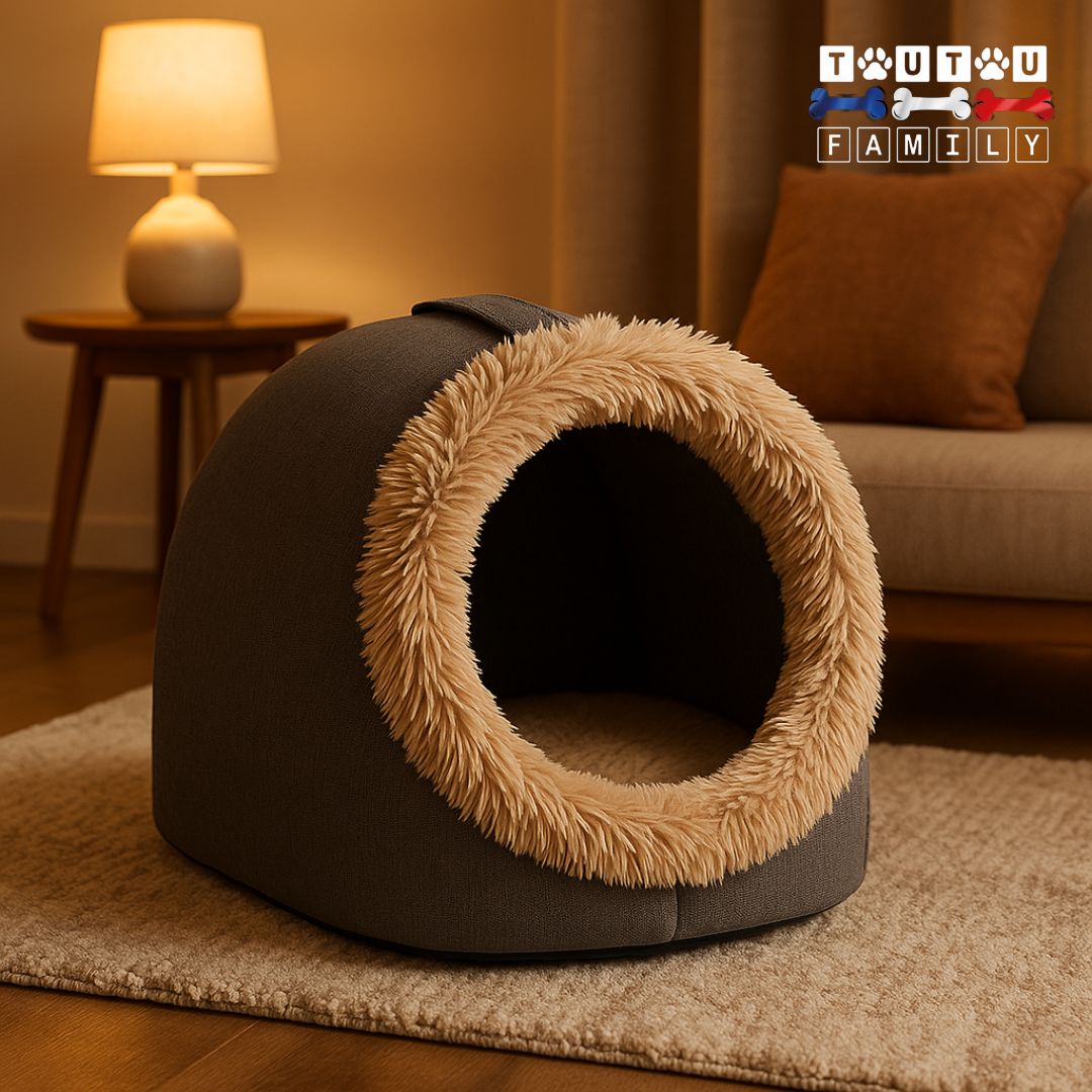 Niche-d-intérieur-pour-chien-avec-poignée-de-transport-en coton et lin résistant lavable pour chien de petite taille jusqu'à 5kg