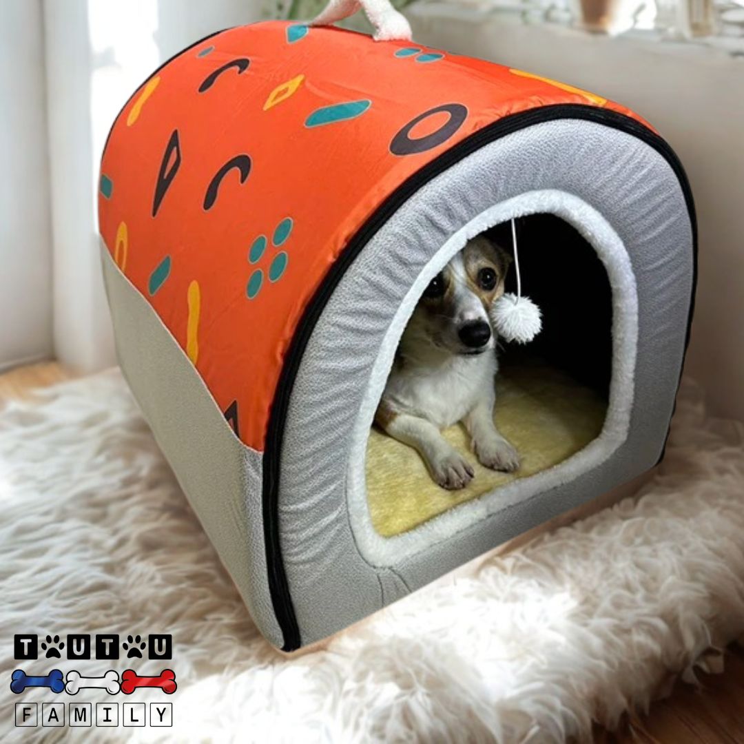 Niche-d-intérieur-pour-chien transformable en panier entourant anti-anxiété lavable avec son matelas orthopédique à mémoire de forme 100% coton