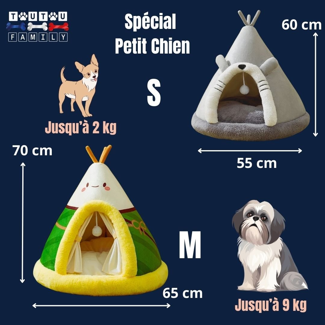Niche-d-interieur-pour-petit-chien-guide-des-tailles- 2 tailles disponibles dimensions - S et M pour chien jusqu'à 9 kg