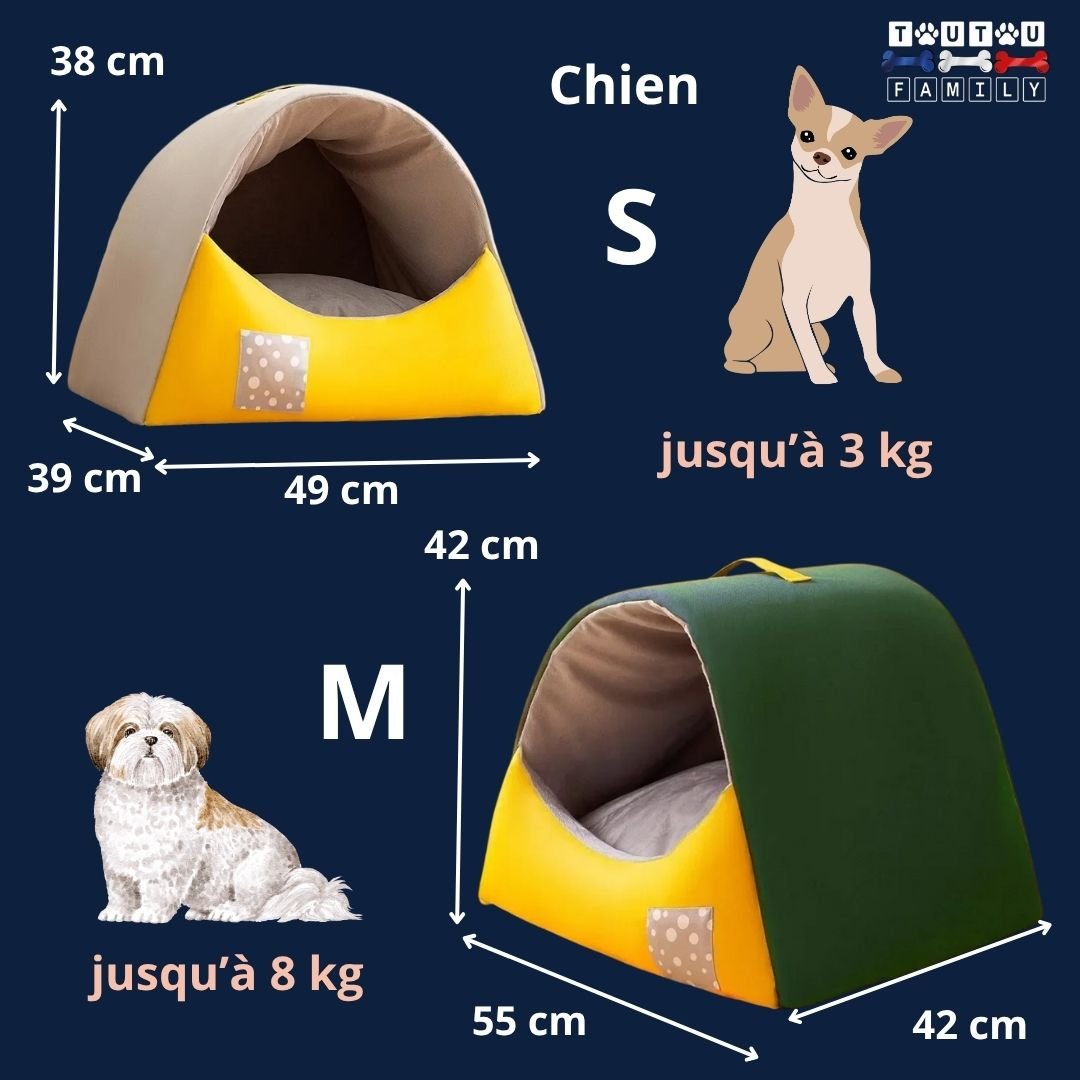 Niche-interieur-chien-guide-2-tailles-S-pour-chien 3 kg-Taille-M -jusqu'à 8kg-Teckel miniature-Schnauzer- caniche nain- bichon frisé- Cairn terrier-Jack Russel-Pinscher nain-Shih tzu-Loulou de poméranie-Westie- Lhassa Apso- Yorkshire-Affenpinscher-Épagneul Papillon-Épagneul nain- terrier australien-Petit brabançon-chihuahua