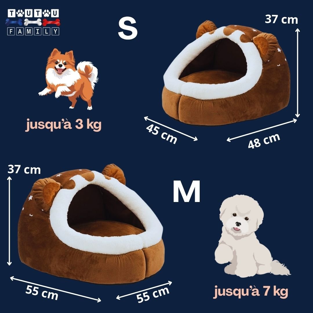 Niche-panier-pour-chien-guide-des-tailles-disponible en 2 tailles-S et M-pour-petit-chien-et-chiot-jusqu'à 7 kg