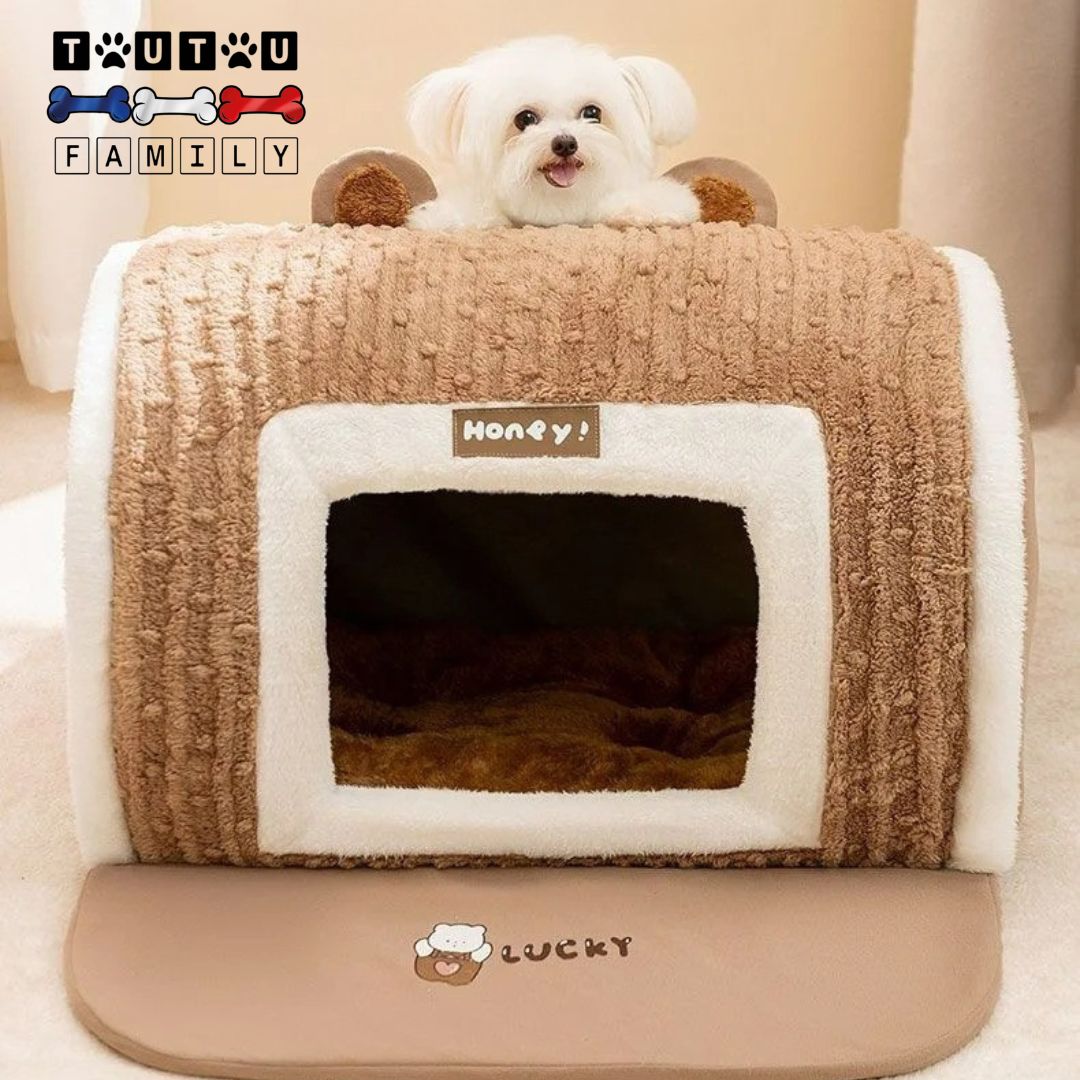 Niche-pour-chien-intérieur-petit-chien-maison-grotte-pour-chien-en-velours-et-coton-haute-densité-lavable-en-machine-avec-coussin-intérieur-100% coton PP chaud-et-respirant-idéal-pour-chiens-anxieux