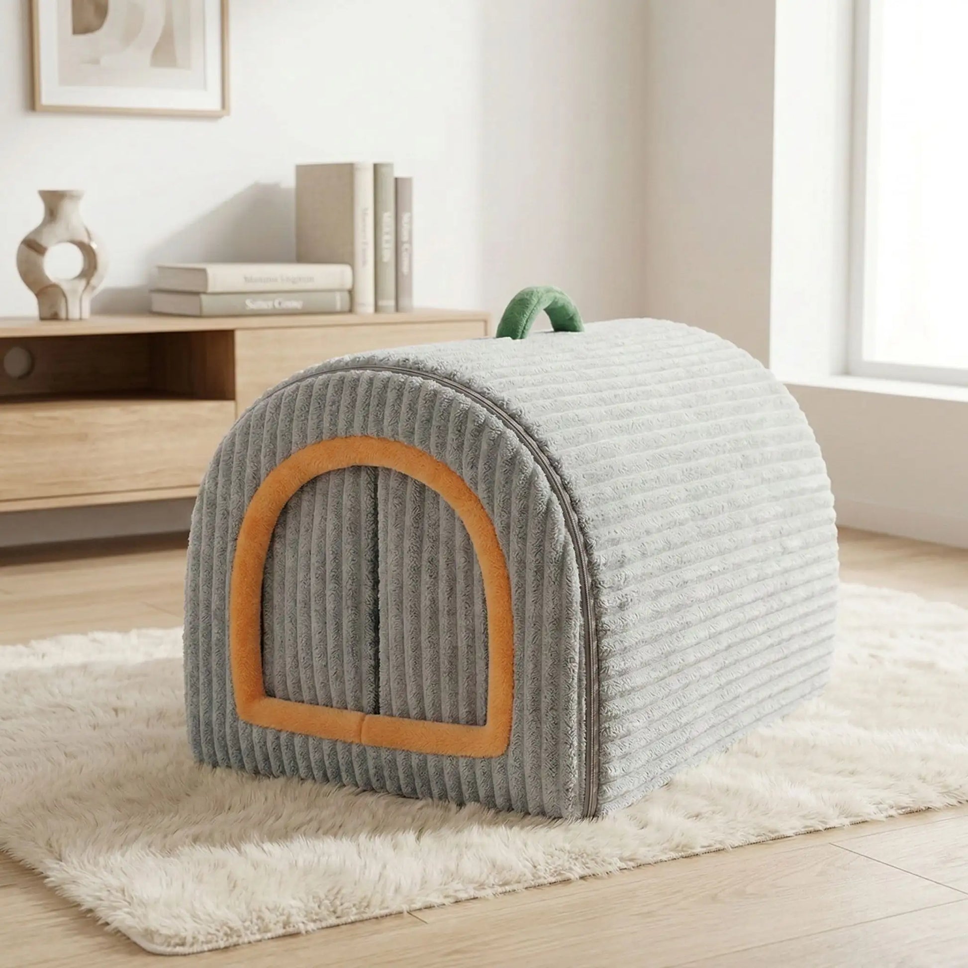 Niche-pour-chien_interieur-chiot-lavable-antiderapante lavable en machine à 30°C pour un entretien minimal,avec poignée de transport
Structure pliable facilitant le transport et le rangement
Isolation thermique naturelle contre le froid et les courants d'air
Design fermé aux stimuli visuels et sonores stressants
Trois tailles adaptées de 0 à 12 kg pour tous les petits à chiens moyens-phot du modèle gris avec double rideaux 
