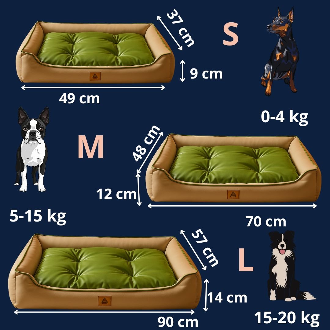 Panier-chien-imperméable-coton-oxford-coutures solides matelassé-rembourrage 100% Coton haute densité-moelleux-douillet-100% imperméable-antidérapant-résistant aux griffes-pour chien de petite à moyenne taille de 0 à 20 kg-3 tailles S, M et L-dimensions détaillées et correspondance de tailles et de poids du chien