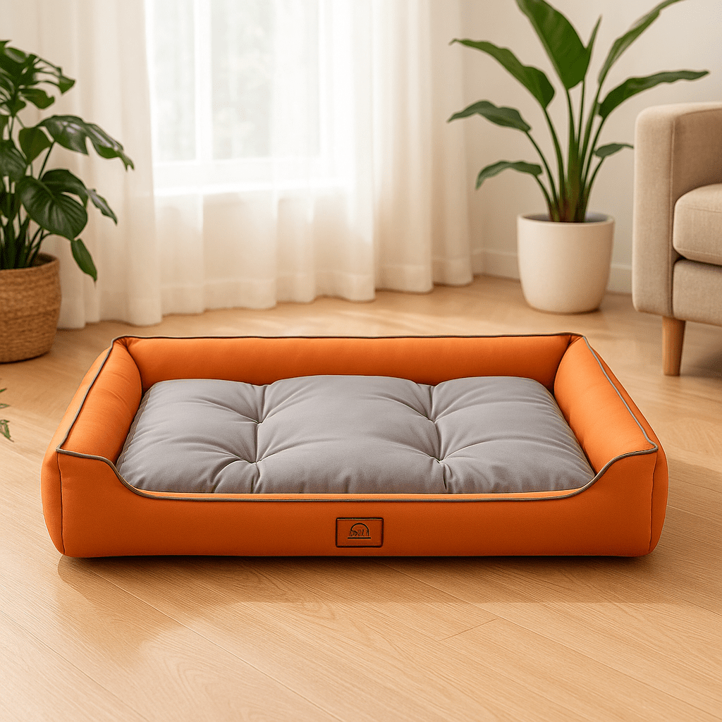 Panier-chien-imperméable-coton-oxford-coutures solides matelassé-rembourrage 100% Coton haute densité-moelleux-douillet-100% imperméable-antidérapant-résistant aux griffes-pour chien de petite à moyenne taille de 0 à 25 kg-orange et gris