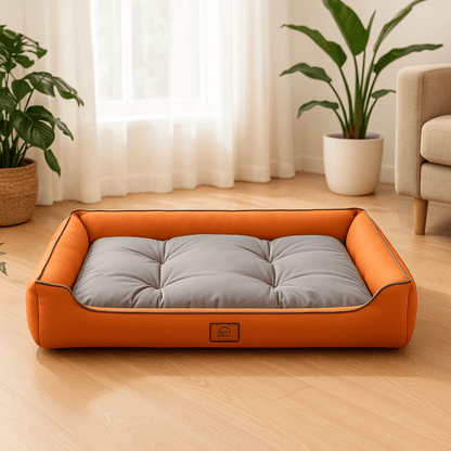 Panier-chien-imperméable-coton-oxford-coutures solides matelassé-rembourrage 100% Coton haute densité-moelleux-douillet-100% imperméable-antidérapant-résistant aux griffes-pour chien de petite à moyenne taille de 0 à 25 kg-orange et gris