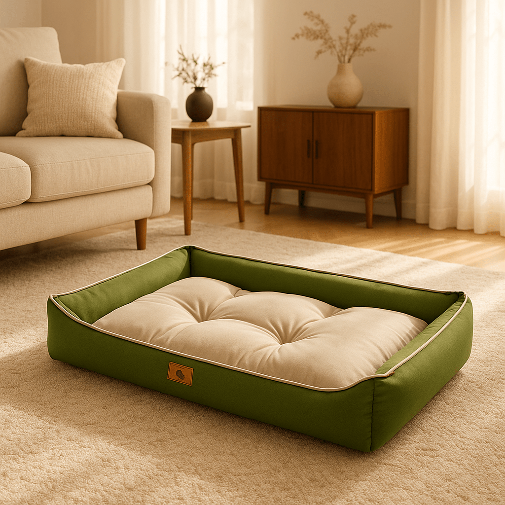 Panier-chien-imperméable-coton-oxford-coutures solides matelassé-rembourrage 100% Coton haute densité-moelleux-douillet-100% imperméable-antidérapant-résistant aux griffes-pour chien de petite à moyenne taille de 0 à 25 kg-beige et vert