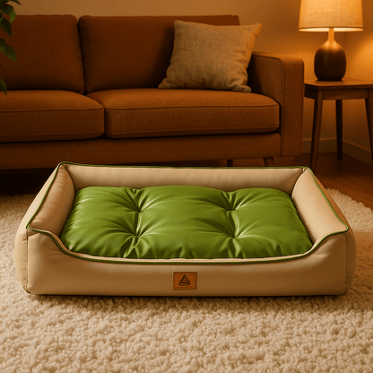 Panier-chien-imperméable-coton-oxford-coutures solides matelassé-rembourrage 100% Coton haute densité-moelleux-douillet-100% imperméable-antidérapant-résistant aux griffes-pour chien de petite à moyenne taille de 0 à 25 kg-vert et beige