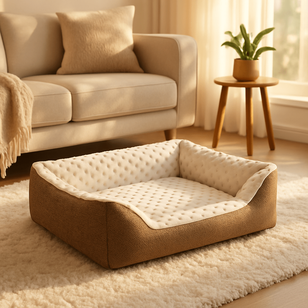 Panier-chien-lavable en machine-chiot-anti-stress-résistant aux griffes,solide, antidérapant et imperméable-séchage au sèche linge-intérieur avec capitons massant pour les chiens qui aiment creuser pour dormir-100% coton haute densité ergonomique pour petit chien de à 9 kg max-de couleur marron