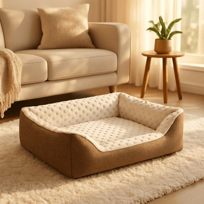 Panier-chien-lavable en machine-chiot-anti-stress-résistant aux griffes,solide, antidérapant et imperméable-séchage au sèche linge-intérieur avec capitons massant pour les chiens qui aiment creuser pour dormir-100% coton haute densité ergonomique pour petit chien de à 9 kg max-de couleur marron